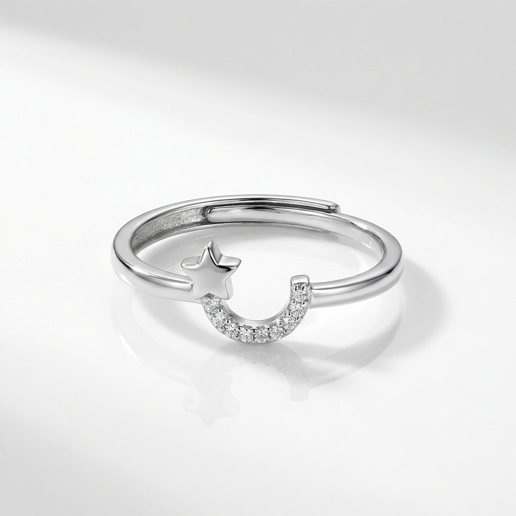 Celestial 925 Silver Moon & Star Ring – Elegant Night Sky Design