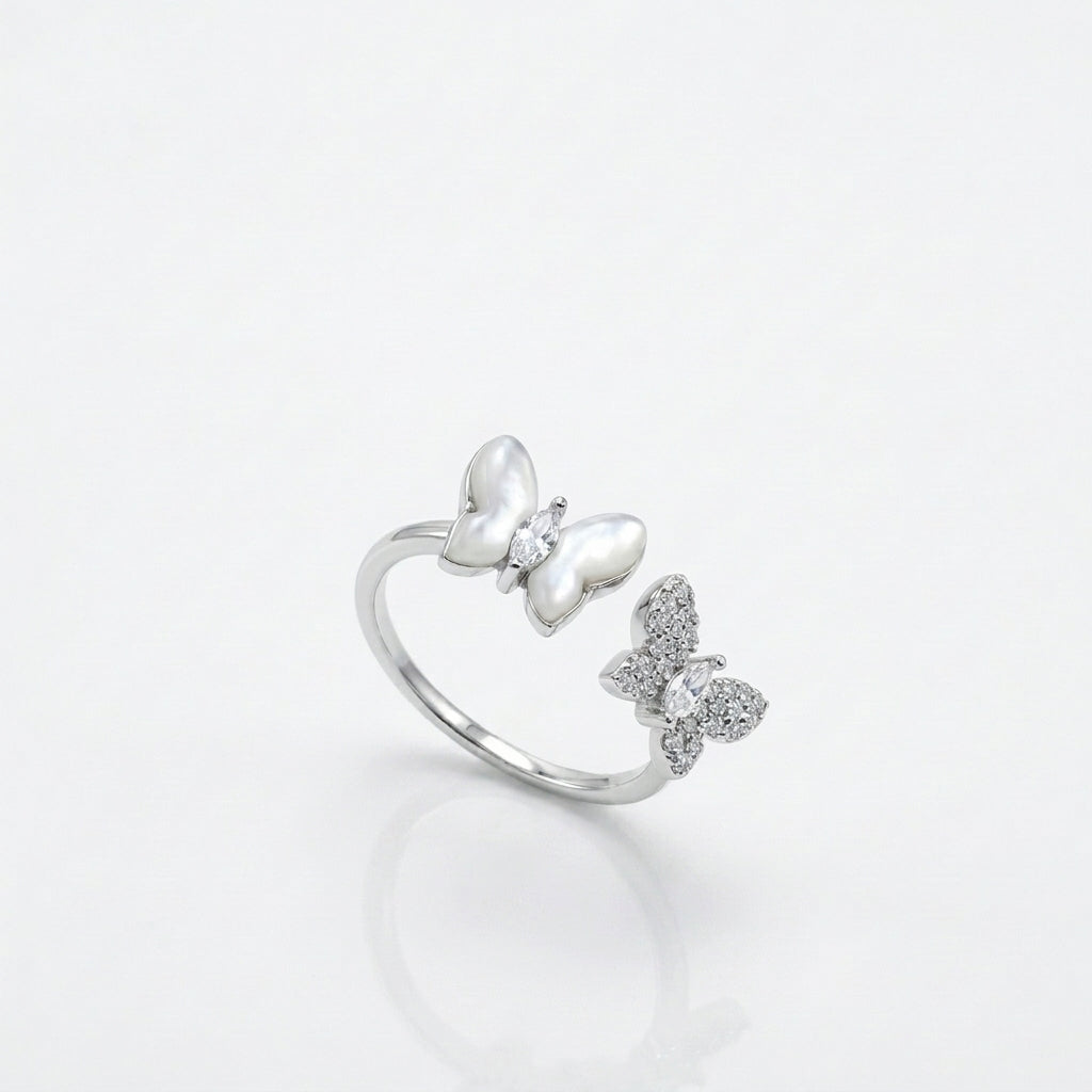 Double Butterfly 925 Silver Ring – Aesthetic Statement Ring