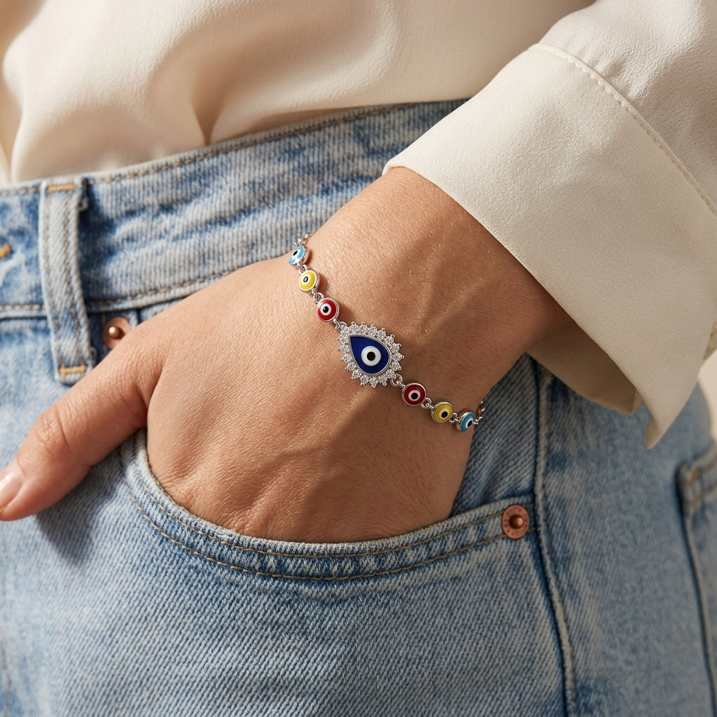 Evil Eye Charm Pure 925 Silver Bracelet for Women